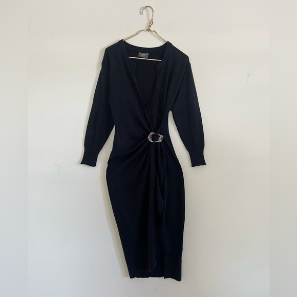 Dress Forum Dresses & Skirts - Dress Forum Black minimalist Wool Long Sleeve Dress with Ring Detail
